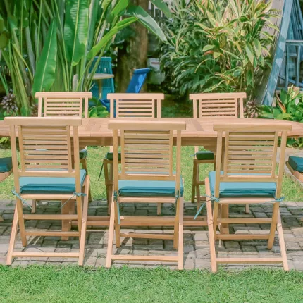 Teak Belgrave 10 Seater Extending Table 2m-3m (4cm Thick Top) with 10 Hanton Folding Chair (Garden / Outdoor Dining Set)