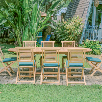 Teak Belgrave 8 Seater Extending Table 1.8m-2.4m (4cm Thick Top) with 8 Hanton Folding Chair (Garden / Outdoor Dining Set)