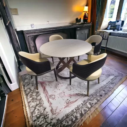Marble Round Dining Table with Florence Dining Chairs