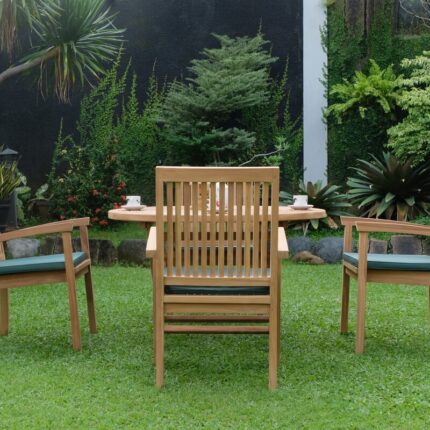 Teak Ripple Folding Table 120cm (4cm Thick Top) with Burnham Stacking Chair (Garden / Outdoor Dining Set)