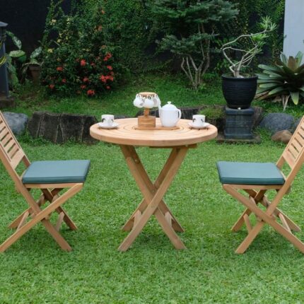 Teak Ripple Folding Table 80cm (4cm Thick Top) with Hanton Folding Chair (Garden / Outdoor Dining Set)