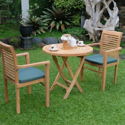 Teak Ripple Folding Table 80cm (4cm Thick Top) with Belgrave Stacking Chair (Garden / Outdoor Dining Set)