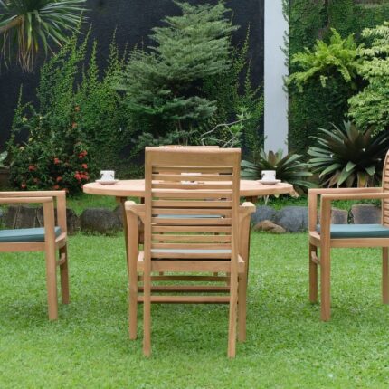 Teak Ripple Folding Table 120cm (4cm Thick Top) with Belgrave Stacking Chair (Garden / Outdoor Dining Set)