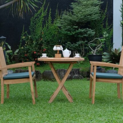 Teak Ripple Folding Table 80cm (4cm Thick Top) with Burnham Stacking Chair (Garden / Outdoor Dining Set)