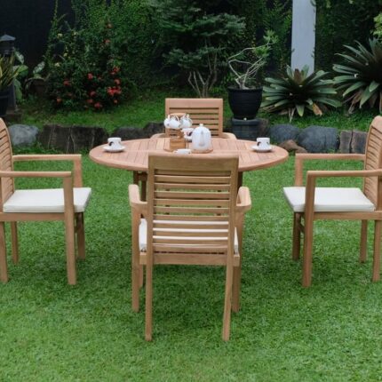 Teak Standard Folding Table 120cm (4cm Thick Top) with 4 Belgrave Stacking Chair (Garden / Outdoor Dining Set)