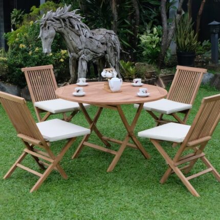Teak Standard Folding Table 120cm with Standard Folding Chair (Garden / Outdoor Dining Set)
