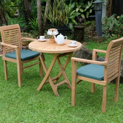 Teak Sunburst Folding Table 80cm (4cm Thick Top) with Belgrave Stacking Chair (Garden / Outdoor Dining Set)