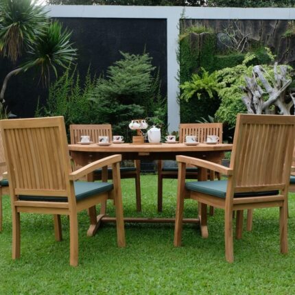 Teak Sunburst Round Table 150cm (4cm Thick Top) with Burnham Stacking Chair (Garden / Outdoor Dining Set)