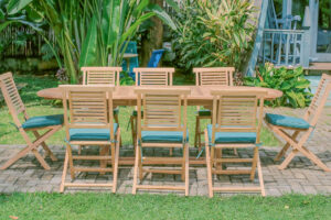 Teak Belgrave 10 Seater Extending Table 2m-3m (4cm Thick Top) with 10 Hanton Folding Chair  (Garden / Outdoor Dining Set)