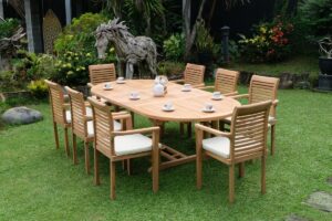 Teak Belgrave 8 Seater Extending Table 1.8m-2.4m (4cm Thick Top) with 8 Belgrave Stacking Chairs  (Garden / Outdoor Dining Set)