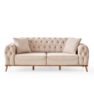 Chesterfield Sofa Set Velvet (Cream) 2 Seater