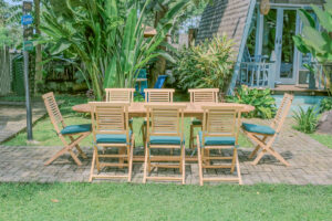 Teak Belgrave 8 Seater Extending Table 1.8m-2.4m (4cm Thick Top) with 8 Hanton Folding Chair  (Garden / Outdoor Dining Set)