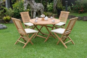 Teak Ripple Folding Table 120cm (4cm Thick Top) with Hanton Folding Chair  (Garden / Outdoor Dining Set)