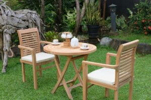 Teak Ripple Folding Table 80cm (4cm Thick Top) with Belgrave Stacking Chair  (Garden / Outdoor Dining Set)