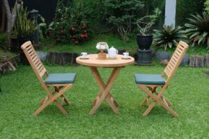 Teak Ripple Folding Table 80cm (4cm Thick Top) with Hanton Folding Chair  (Garden / Outdoor Dining Set)