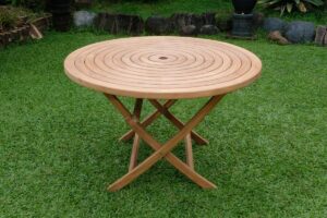 Teak Ripple Round Folding Garden Table – 1.2m  (4cm Thick Top)