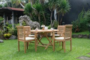 Teak Sunburst Folding Table 120cm (4cm Thick Top) with Belgrave Stacking Chair  (Garden / Outdoor Dining Set)