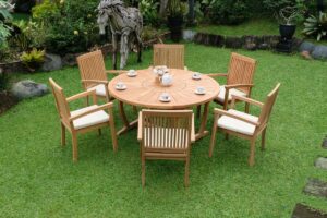 Teak Sunburst Round Table 150cm (4cm Thick Top) with Burnham Stacking Chair  (Garden / Outdoor Dining Set)