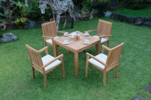 Teak Square 4 Seater Table  90cm (4cm Thick Top) with 4 Burnham Stacking Chairs (Garden / Outdoor Dining Set)