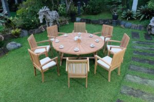 Teak Sunburst Oval 8 Seater Table  180cm (4cm Thick Top) with 8 Burnham Stacking Chairs (Garden / Outdoor Dining Set)