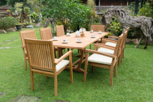 Teak Burnham 8 Seater Extending Table 1.8m-2.4m (4cm Thick Top) with 8 Burnham Stacking Chairs  (Garden / Outdoor Dining Set)