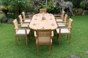 Teak Belgrave 10 Seater Extending Table 2m-3m (4cm Thick Top) with 10 Belgrave Stacking Chairs  (Garden / Outdoor Dining Set)